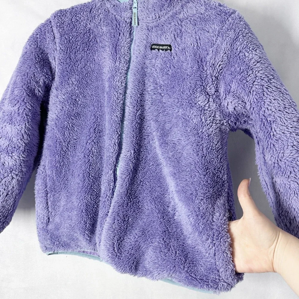 Eddie Bauer Reversible Ombre Blue Purple Puffer Fleece Jacket Kids Large 14/16